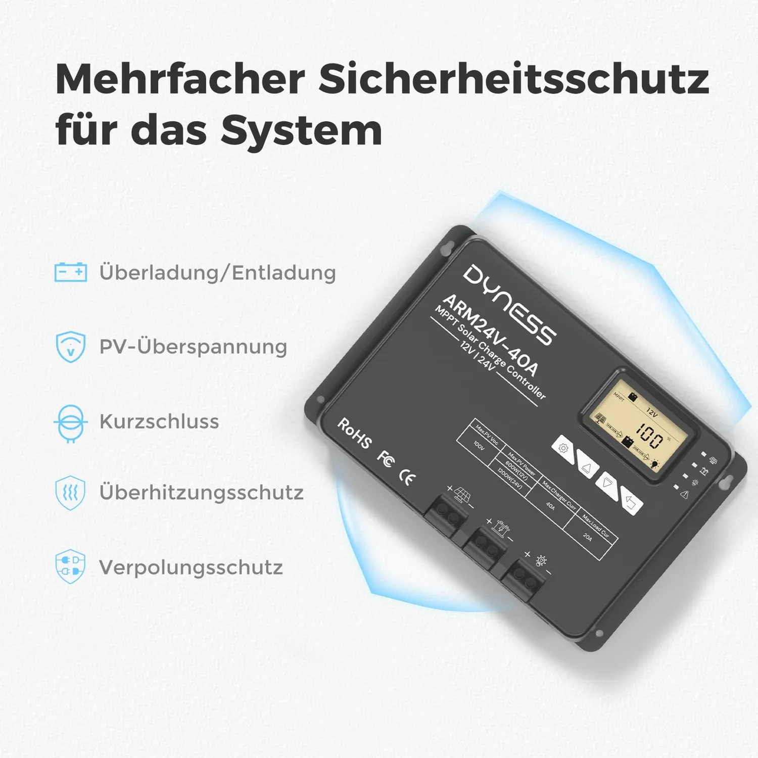 Dyness MPPT Solarladeregler 40A 12V/24V Bluetooth