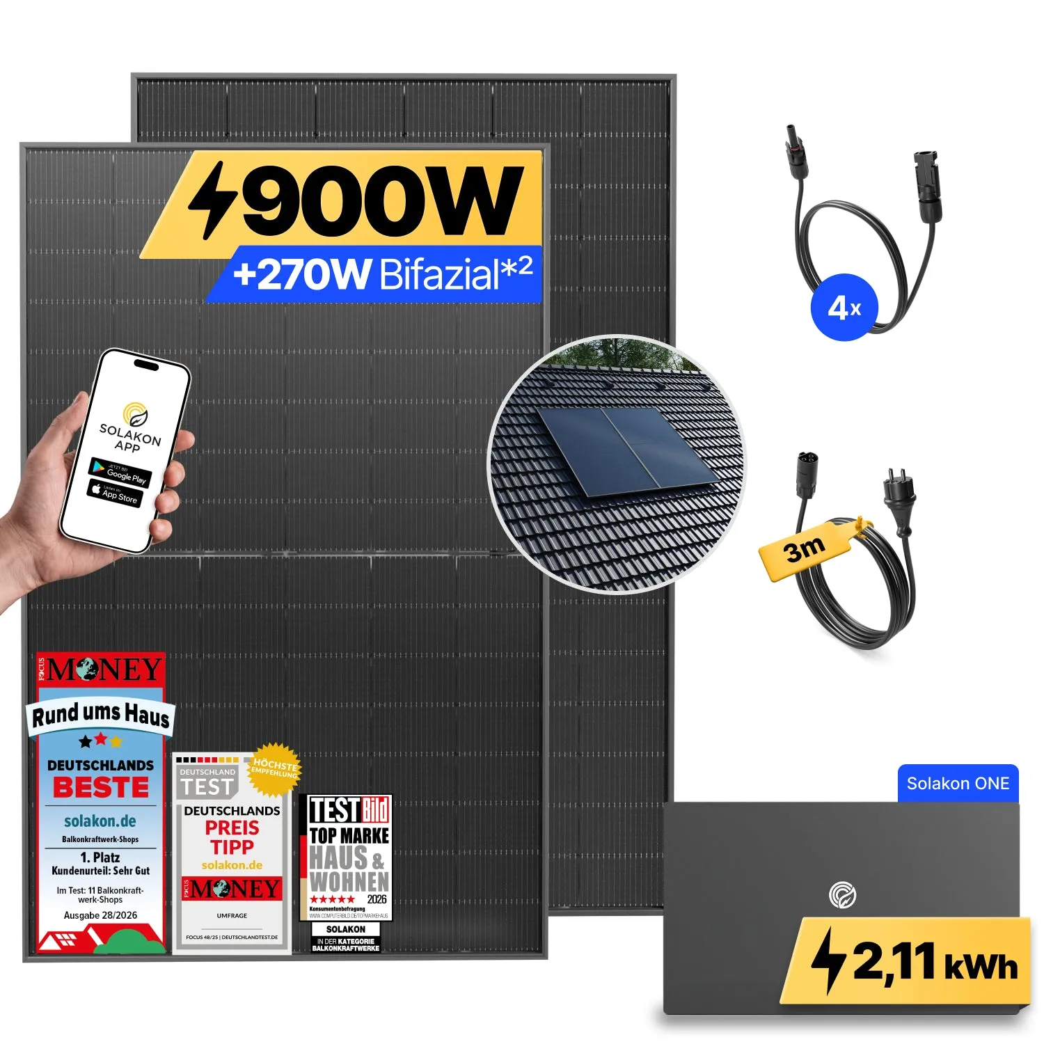 Solakon onLite 900 Watt Balkonkraftwerk ohne Speicher steckerfertig