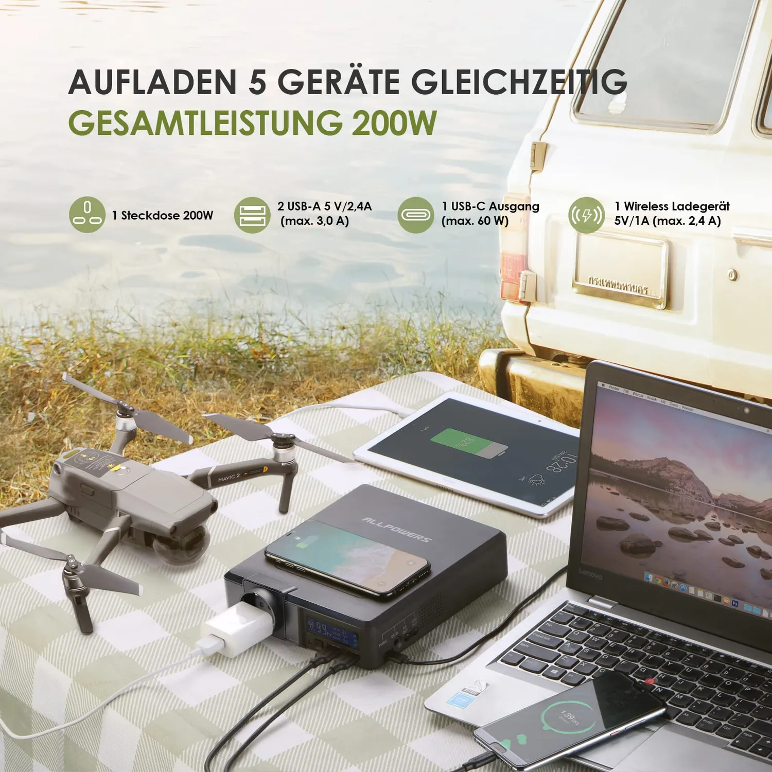 Allpowers 200W Powerstation 154Wh kabellos mini