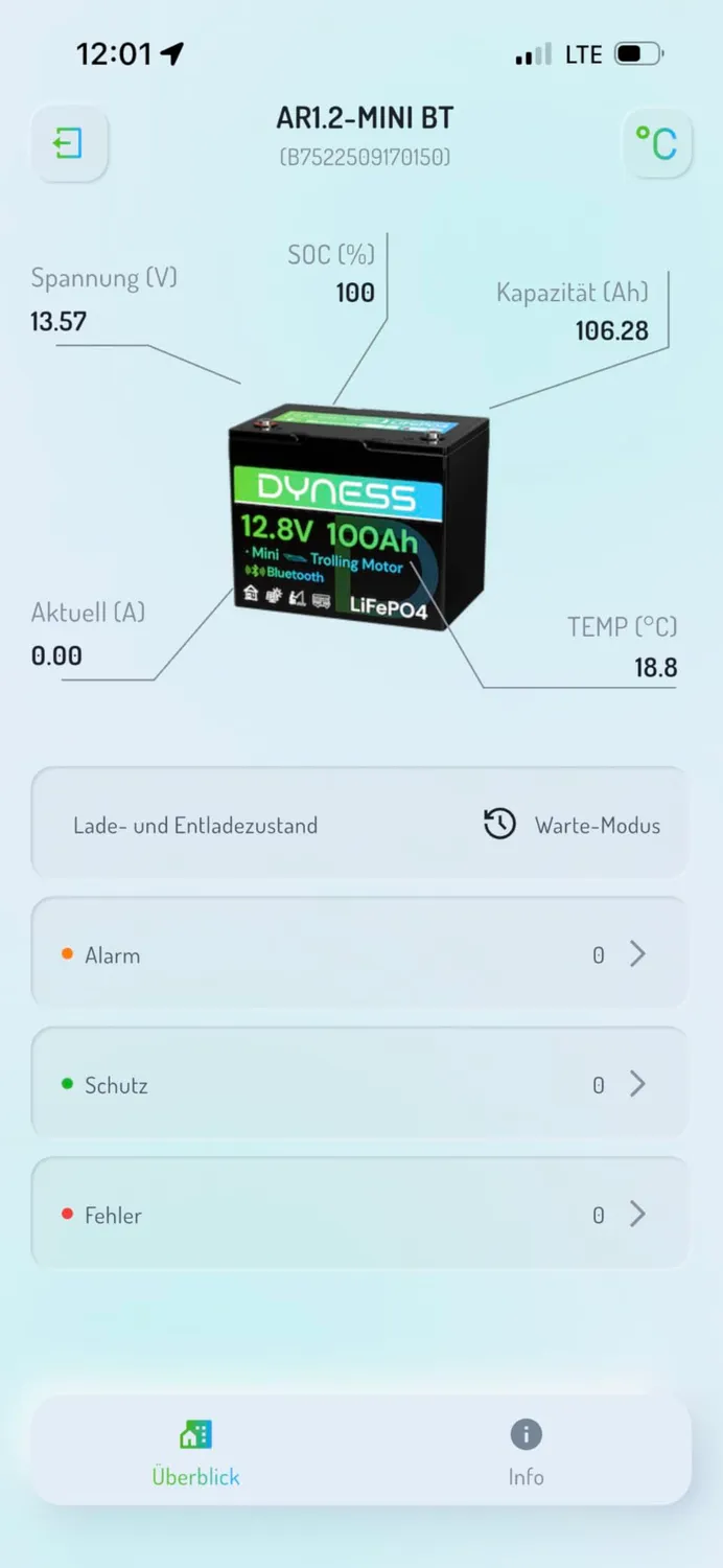 Dyness 12V 100Ah Mini Bluetooth LiFePO4 Batterie