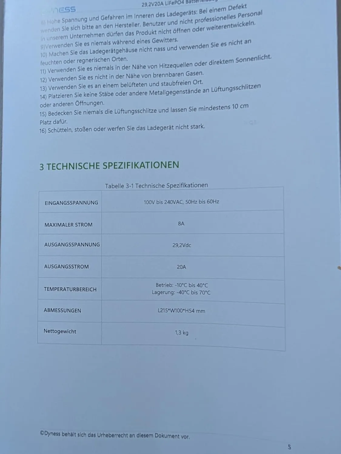 Dyness 29.2V 20A Batterieladegerät 24V LiFePO4 3-stufig