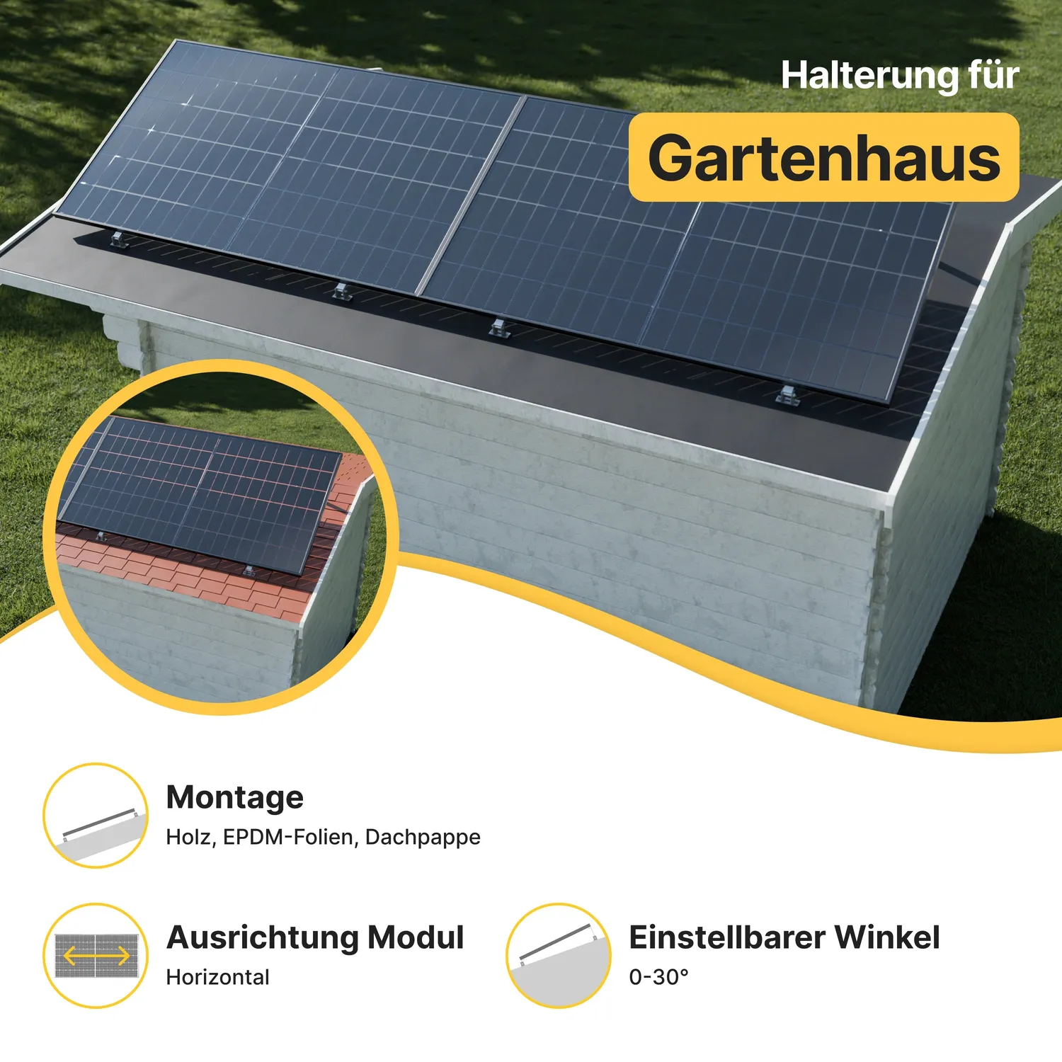 Solakon Balkonkraftwerk Halterung Gartenhaus Dach