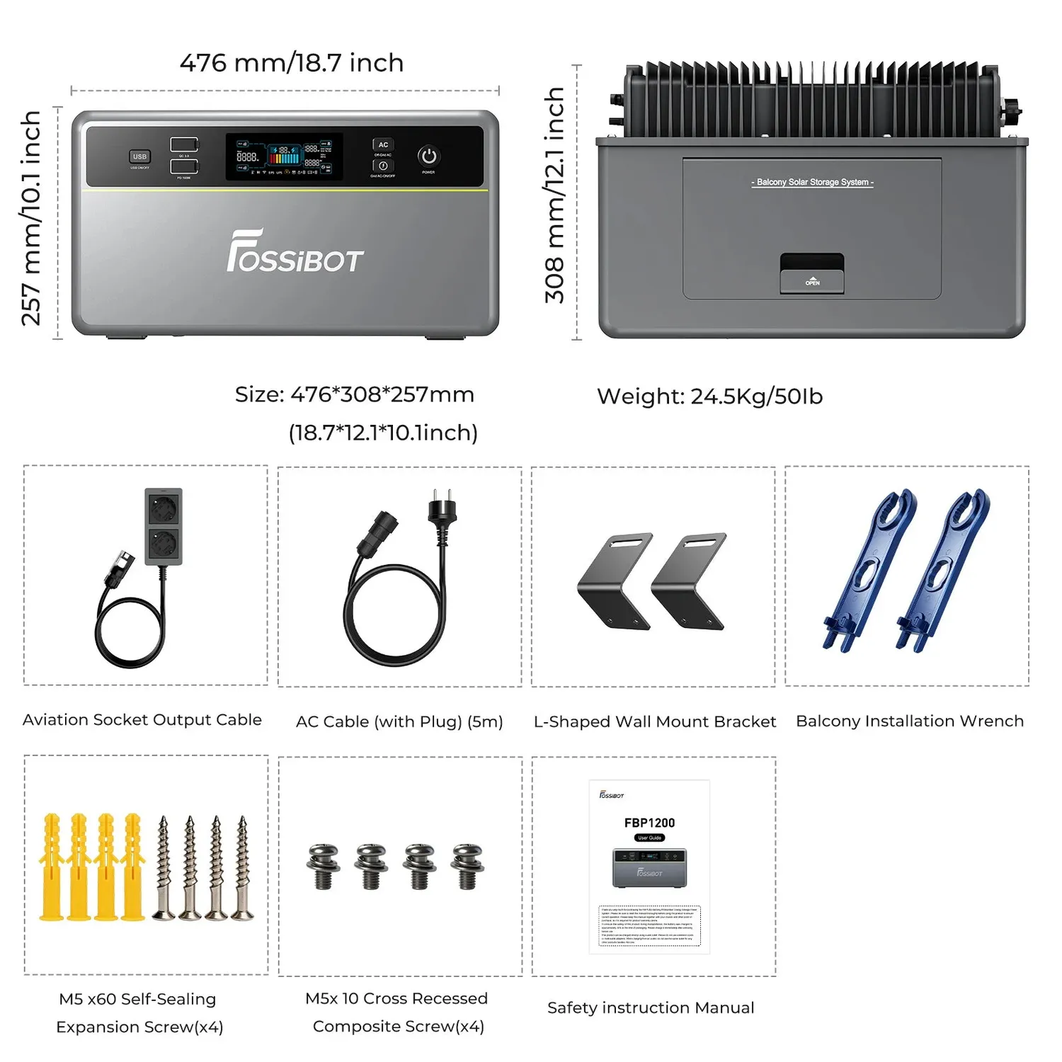 FOSSIBOT FBP1200 Balkonkraftwerk Speicher ohne Akku 1200W