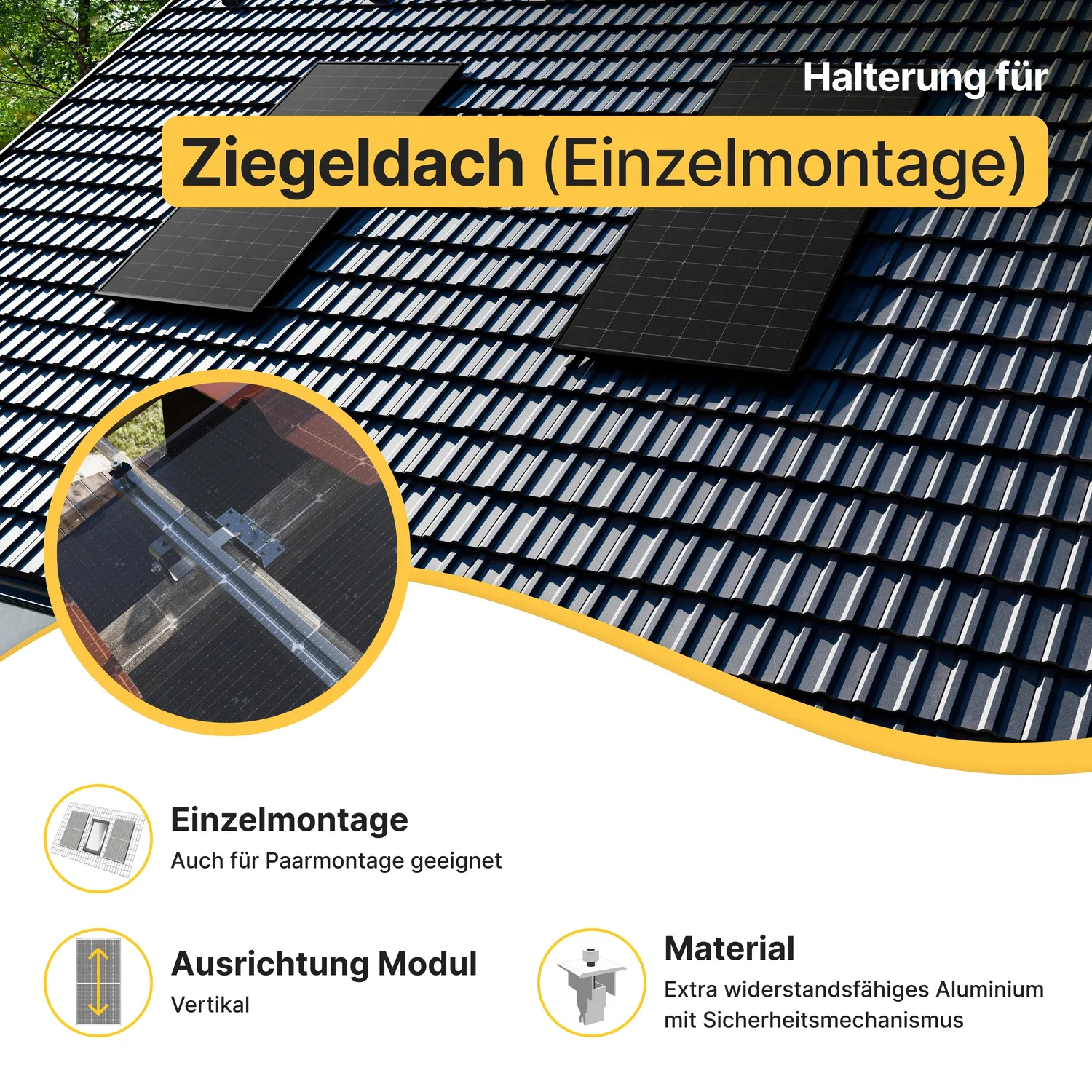 Solakon Halterung Ziegeldach Einzelmontage Edelstahl