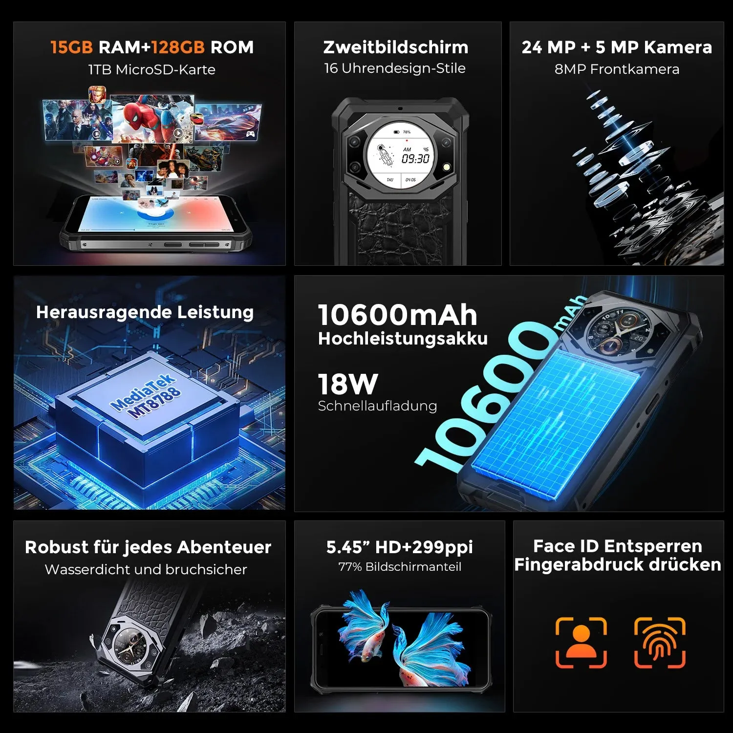 FOSSIBOT F101 PRO Outdoor Handy 128GB Orange