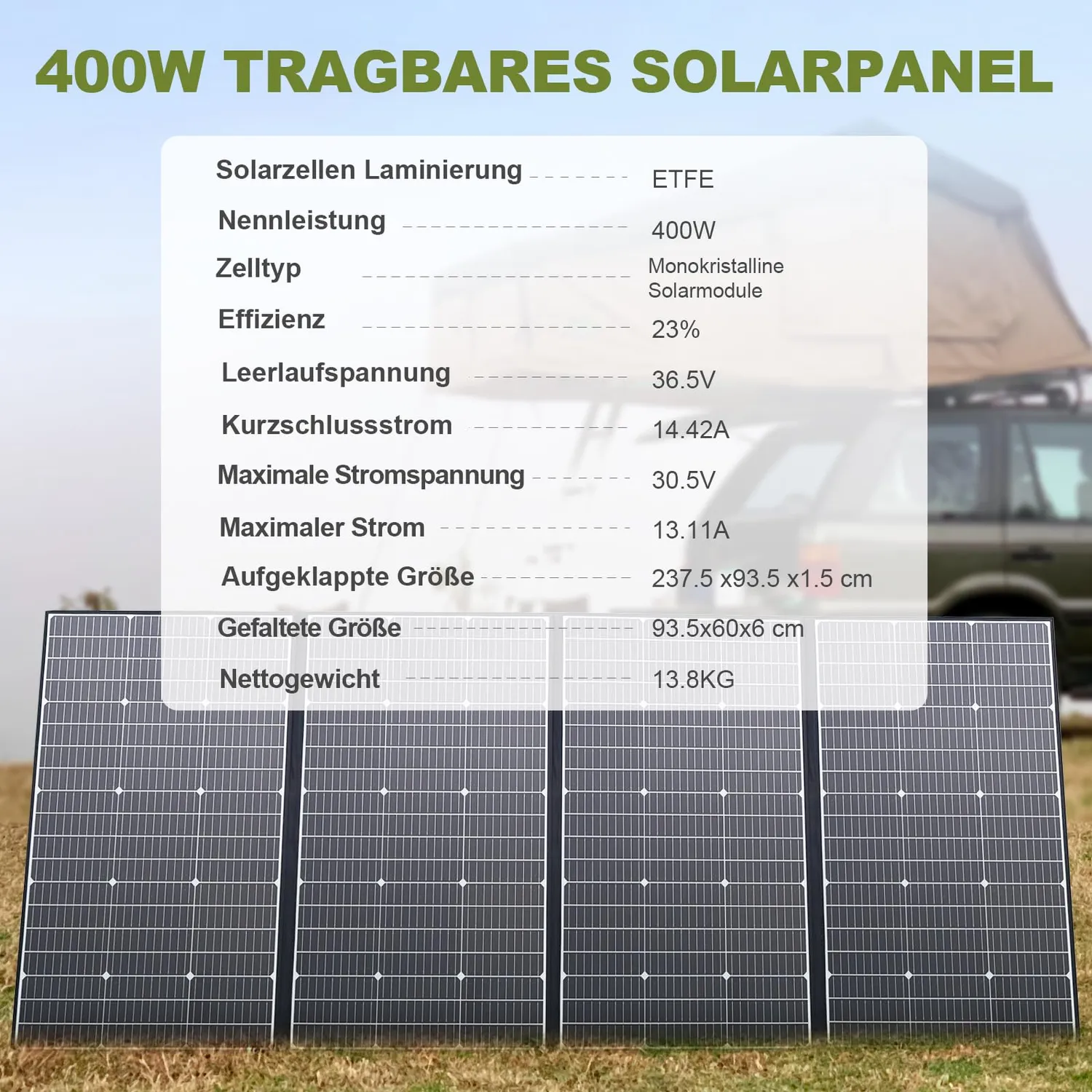 Allpowers 400W Solarpanel faltbar IP67 ETFE