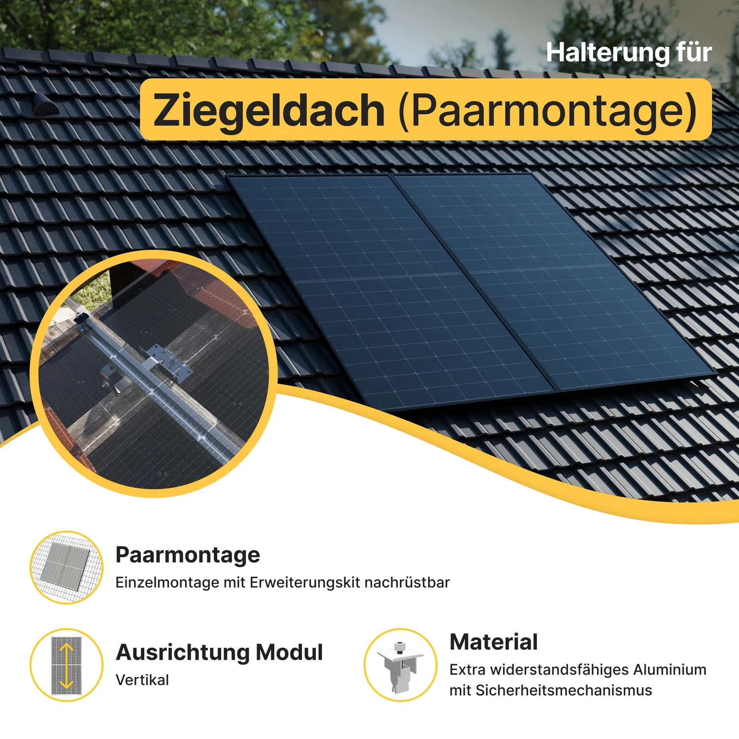 Solakon Ziegeldach Paarmontage Halterung für 2 Solarmodule Edelstahl