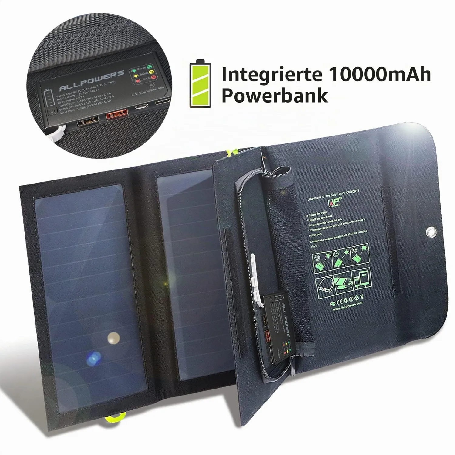 Allpowers 21W Solarladegerät Powerbank 10000mAh faltbar