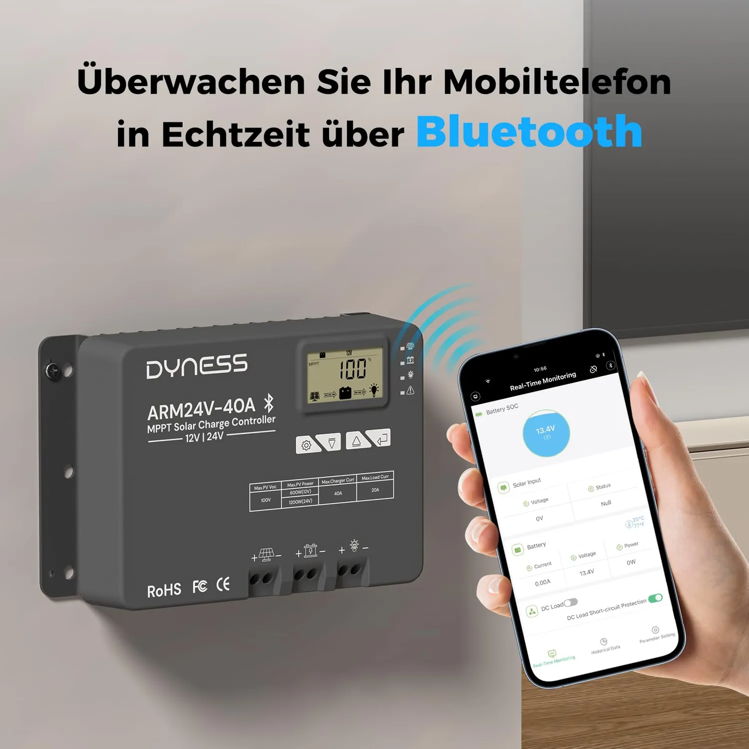 Dyness MPPT Solarladeregler 40A 12V/24V Bluetooth