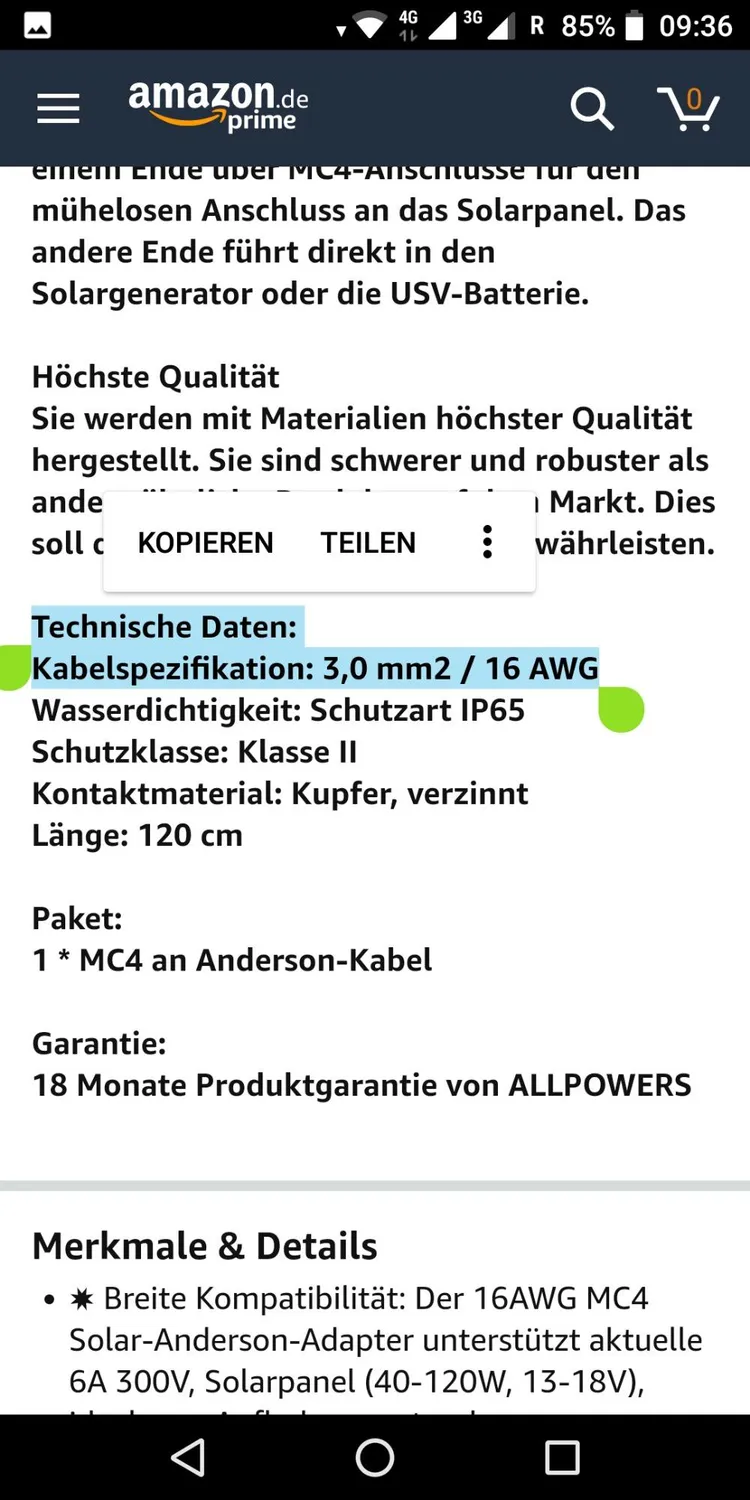 ALLPOWERS Adapterkabel Solar zu Anderson 16AWG