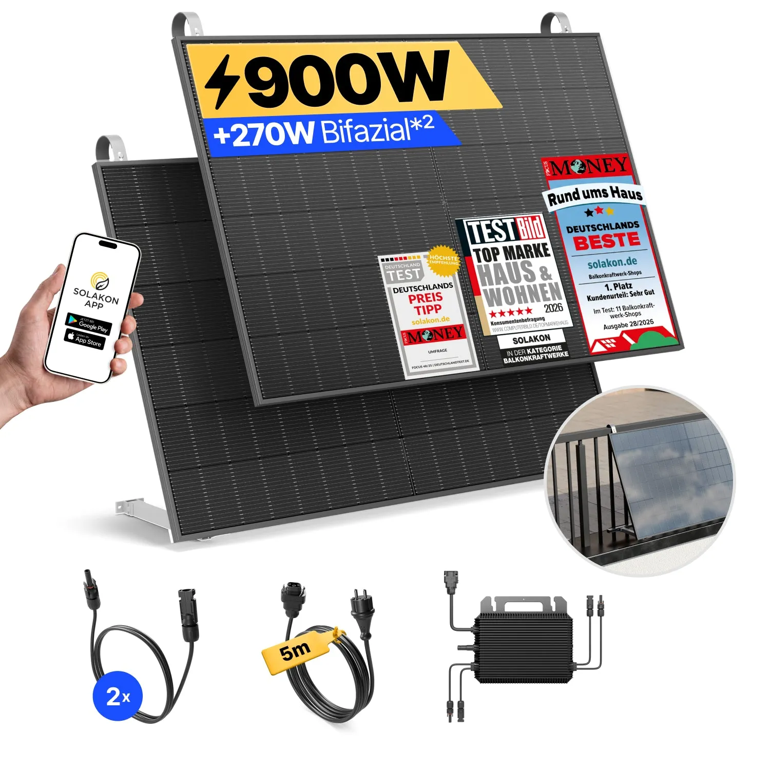 Solakon onLite 900 Watt Balkonkraftwerk ohne Speicher steckerfertig